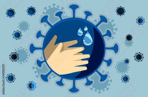Wash Hand cleaner sanitizer alcohol gel rub clean hands hygiene prevention of coronavirus virus outbreak. Concept logo vector healthcare.