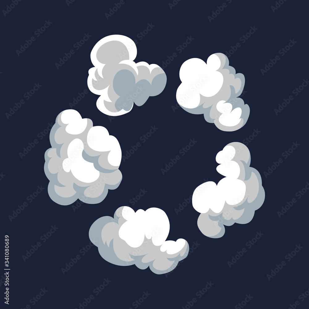 Cartoon pattern of smoke cloud. Bomb blast. Comic vector fog puff. Steam cloud, watery vapour or dust explosion element Cartoon pattern of smoke cloud. Bomb blast. Comic vector fog puff. Steam cloud, watery vapour or dust explosion element