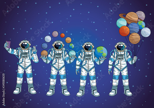 group of astronauts in the space characters