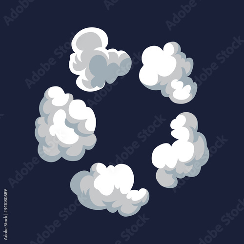 Cartoon pattern of smoke cloud. Bomb blast. Comic vector fog puff. Steam cloud, watery vapour or dust explosion element