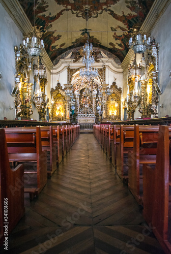 Interior of church of Pilar  Baroque style  with real gold ornaments  in Sao Joao Del Rey  Minas Gerais  Brazil