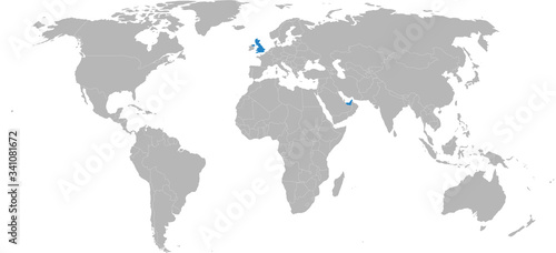 United arab emirates  United kingdom  countries highlighted on world map. Business concepts  diplomatic  trade  transport relations.