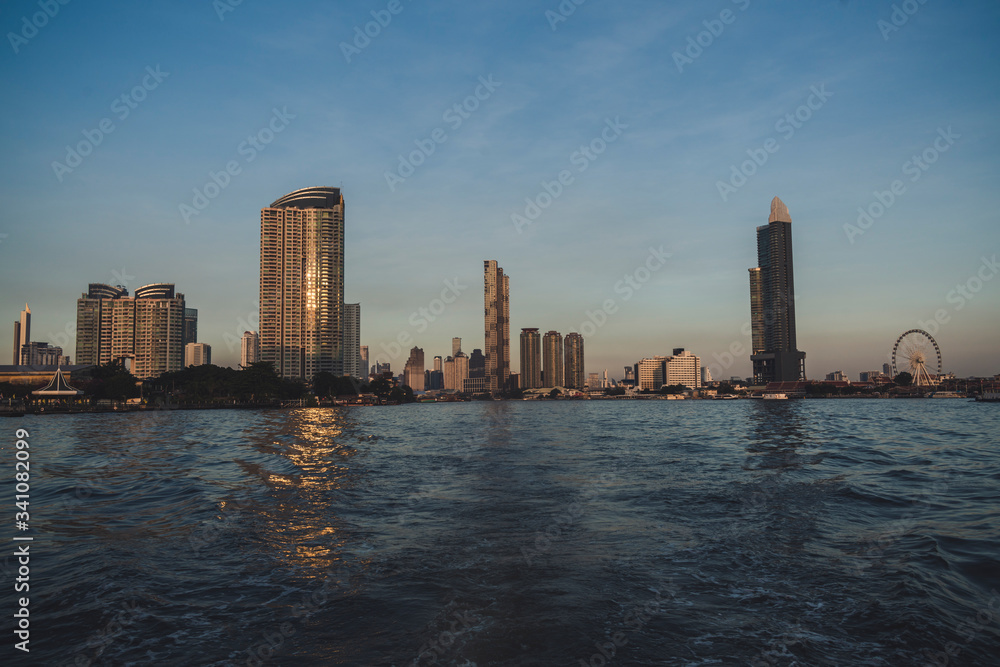 Chao Praya River and high-rise buildings, Bangkok, Thailand Chao Praya River and high-rise buildings, Bangkok, Thailand