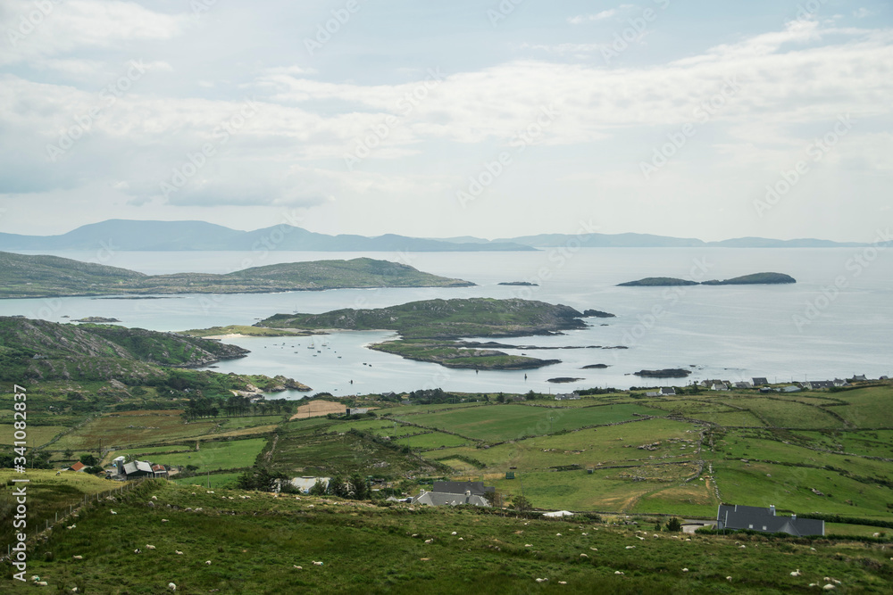 panoramic view along the coast of the ring of kerry in ireland