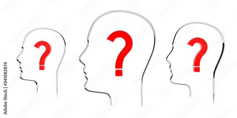 Head shapes, question marks - 3D illustration Head shapes, question marks - 3D illustration