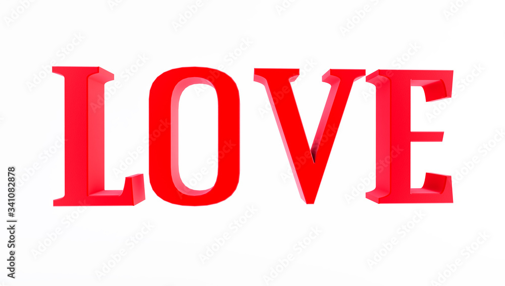 RED LOVE typography on white background, Valentine's Day, 3D rendering RED LOVE typography on white background, Valentine's Day, 3D rendering