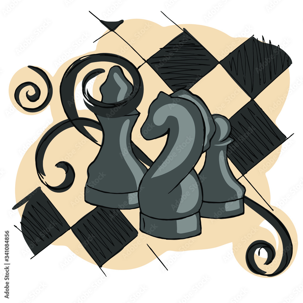 Hand Draw Cartoon Vector Design Images, Chess Cartoon Hand Drawing