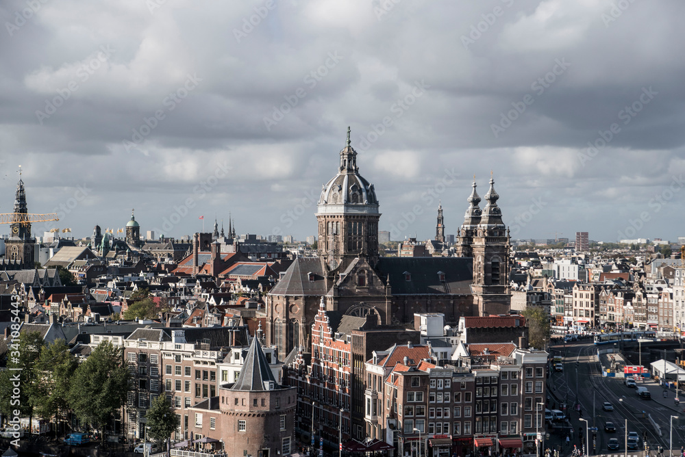 panoramic view of cathedral in old town amsterdam