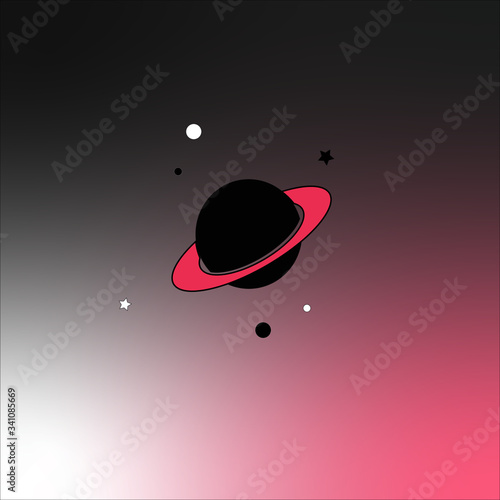 Vector Planeta Saturno con anillo de color rosa.