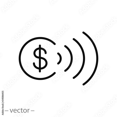 contactless payment icon, cashless pay, nfc, thin line web symbol on white background - editable stroke vector illustration eps10