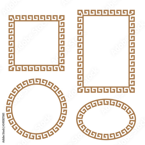Greek key border frame round, square set. Vector