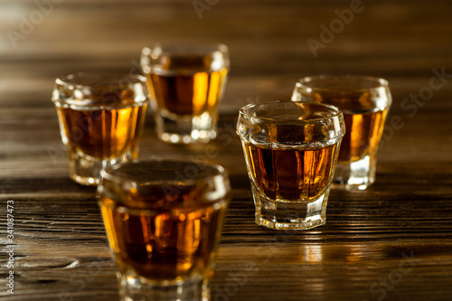 cognac in glasses on the table, alcoholic beverages drinks