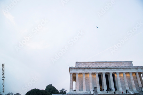 Lincoln memorial with airplane in Washington DC