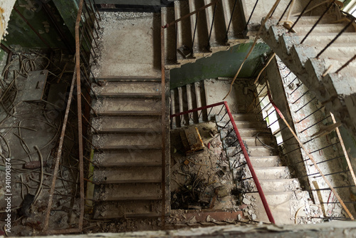 Staircase in abandoned military base in Chernobyl Exclusion Zone of Alienation