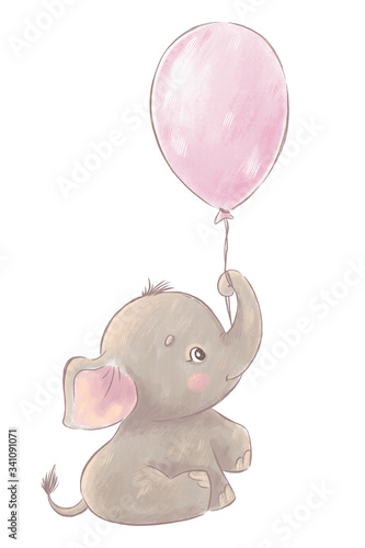 Photography Cute baby elephant with balloon