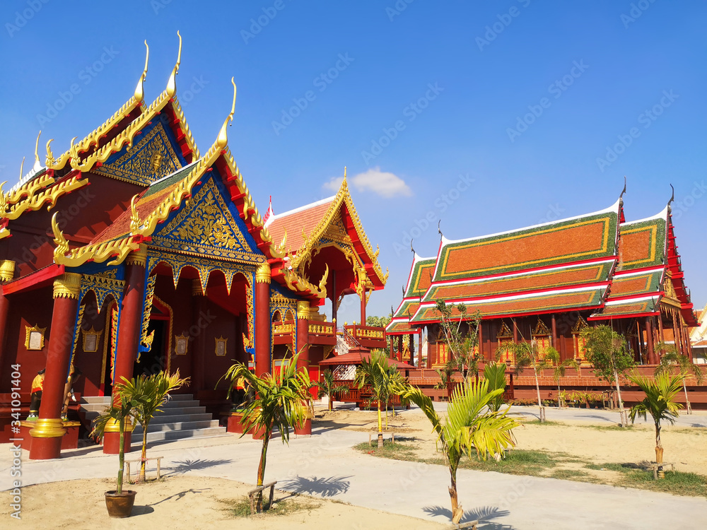 Ancient colorful buddhist temple monastery buildings
