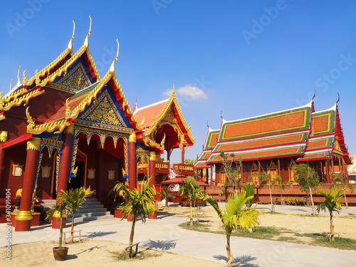 Ancient colorful buddhist temple monastery buildings