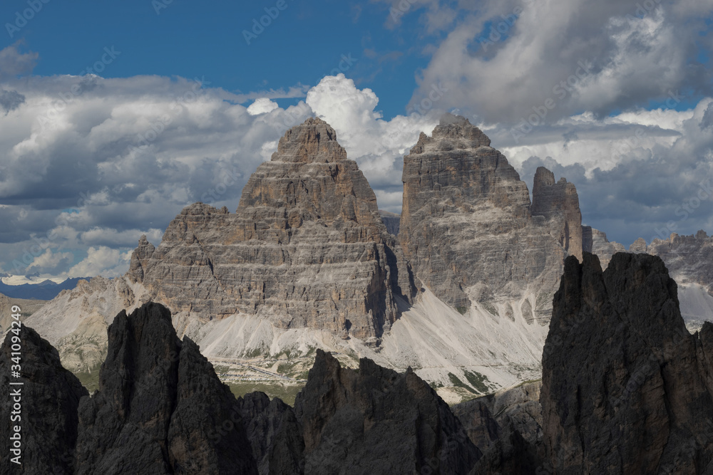 View of Tre Cime di Lavaredo from the Dolomite Trail