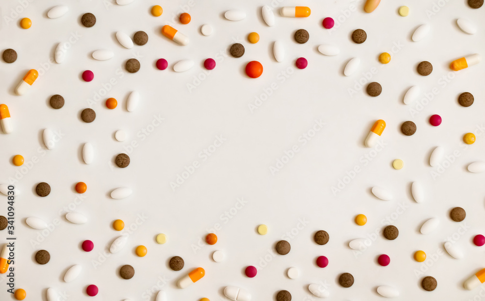 Frame of many different tablets and capsules Frame of many different tablets and capsules