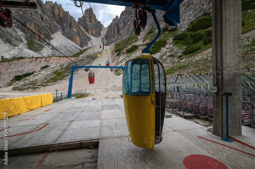 Gondola lift to Forcella Staunies, Monte Cristallo group, Dolomites, Italy photo