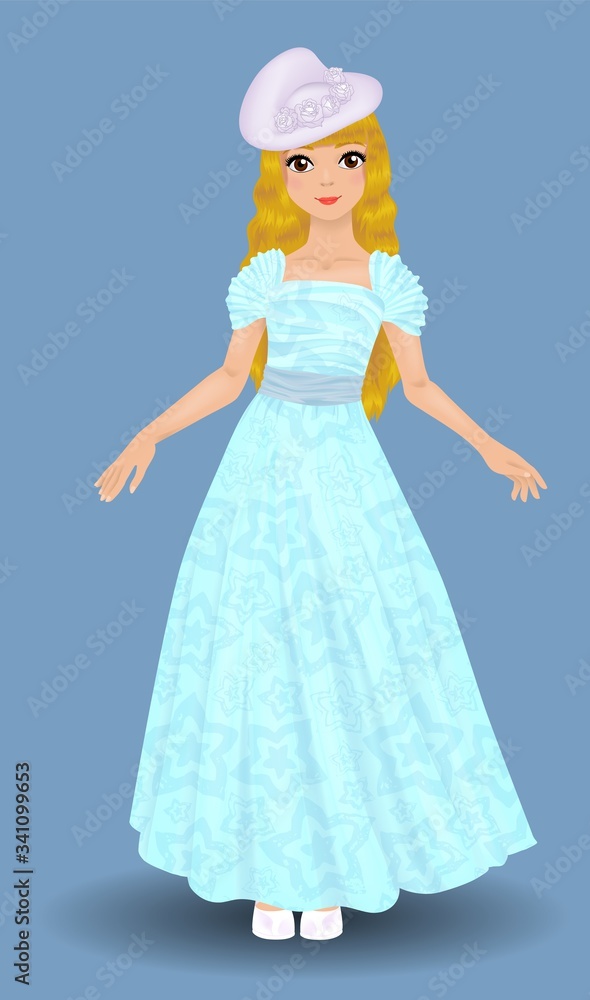 Pretty blond girl dressed in trendy soft and tender blue clothes and hat Pretty blond girl dressed in trendy soft and tender blue clothes and hat