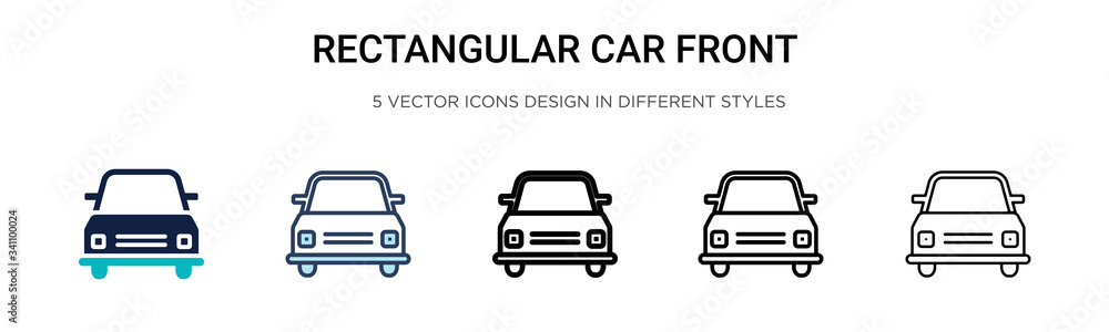 Fototapeta premium Rectangular car front icon in filled, thin line, outline and stroke style. Vector illustration of two colored and black rectangular car front vector icons designs can be used for mobile, ui,