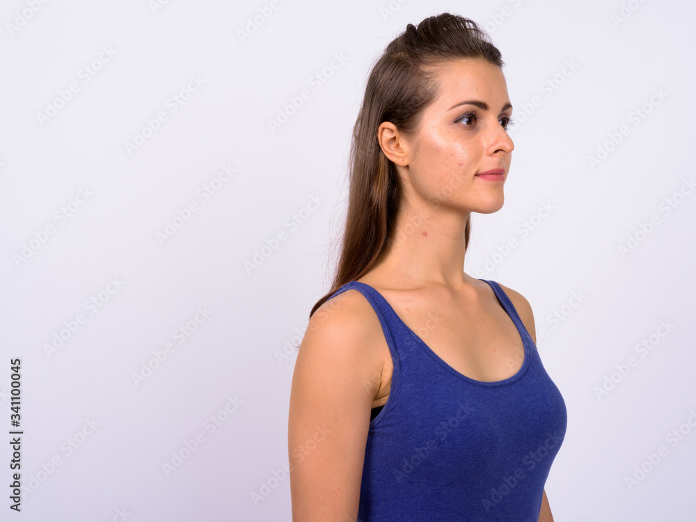 Portrait of young beautiful woman thinking and looking away Portrait of young beautiful woman thinking and looking away