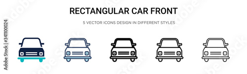 Rectangular car front icon in filled, thin line, outline and stroke style. Vector illustration of two colored and black rectangular car front vector icons designs can be used for mobile, ui,