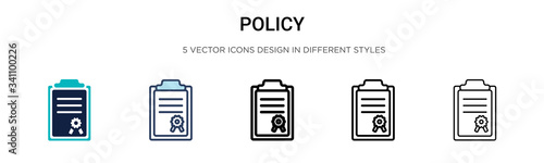 Policy icon in filled, thin line, outline and stroke style. Vector illustration of two colored and black policy vector icons designs can be used for mobile, ui,