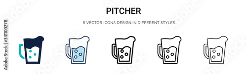 Pitcher icon in filled, thin line, outline and stroke style. Vector illustration of two colored and black pitcher vector icons designs can be used for mobile, ui,