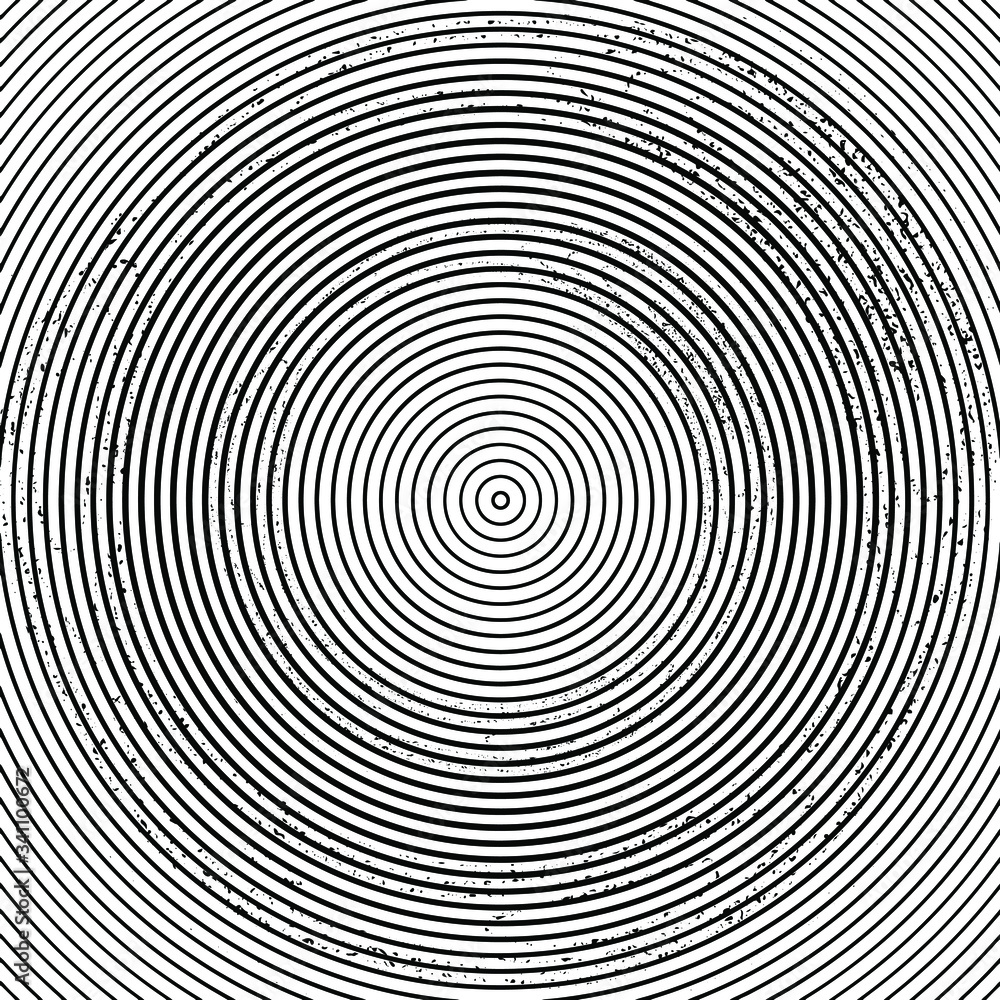 Abstract concentric lines, halftone lines pattern, modern stylish texture, black and white vector illustration.