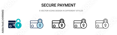 Secure payment icon in filled, thin line, outline and stroke style. Vector illustration of two colored and black secure payment vector icons designs can be used for mobile, ui,