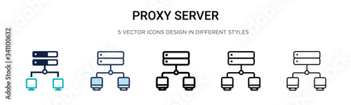 Proxy server icon in filled, thin line, outline and stroke style. Vector illustration of two colored and black proxy server vector icons designs can be used for mobile, ui,