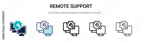 Remote support icon in filled, thin line, outline and stroke style. Vector illustration of two colored and black remote support vector icons designs can be used for mobile, ui,