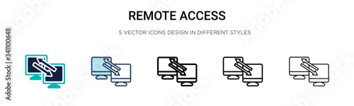 Remote access icon in filled, thin line, outline and stroke style. Vector illustration of two colored and black remote access vector icons designs can be used for mobile, ui,