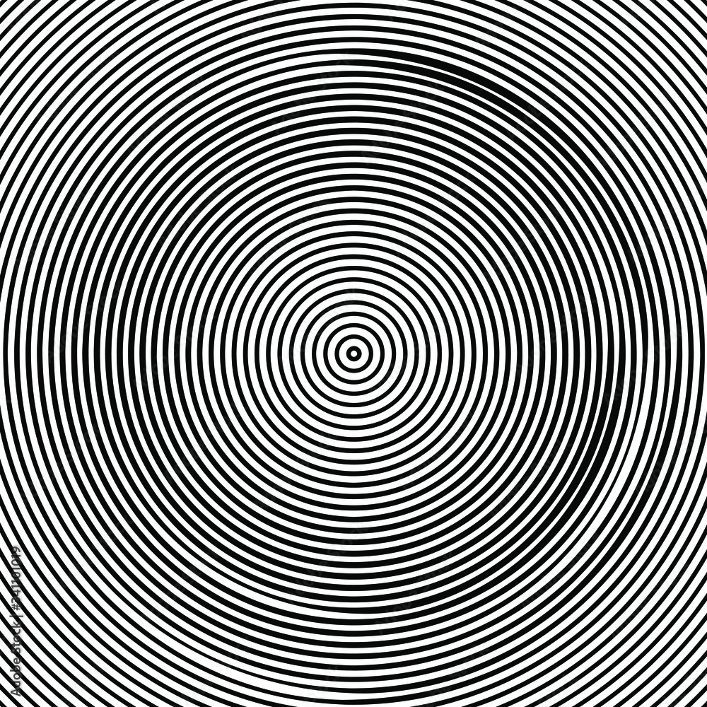 Concentric halftone lines pattern, modern stylish texture, black and white vector illustration.