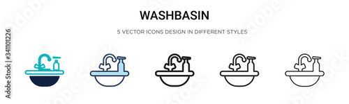 Washbasin icon in filled, thin line, outline and stroke style. Vector illustration of two colored and black washbasin vector icons designs can be used for mobile, ui,