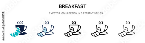 Breakfast icon in filled, thin line, outline and stroke style. Vector illustration of two colored and black breakfast vector icons designs can be used for mobile, ui,
