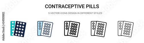Contraceptive pills icon in filled, thin line, outline and stroke style. Vector illustration of two colored and black contraceptive pills vector icons designs can be used for mobile, ui,