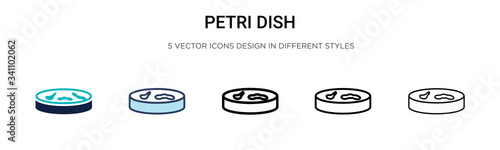 Petri dish icon in filled, thin line, outline and stroke style. Vector illustration of two colored and black petri dish vector icons designs can be used for mobile, ui,