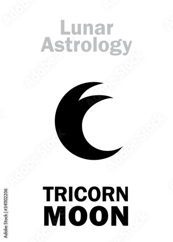 Astrology Alphabet: Three-horned MOON (Luna tricornis), Mystical symbol of Lunar Magic, Sorcery and Wizardry. Hieroglyphic character sign (original symbol).
