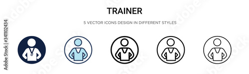 Trainer icon in filled, thin line, outline and stroke style. Vector illustration of two colored and black trainer vector icons designs can be used for mobile, ui,