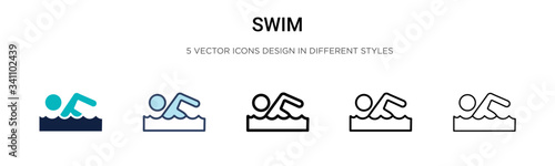Swim icon in filled, thin line, outline and stroke style. Vector illustration of two colored and black swim vector icons designs can be used for mobile, ui,