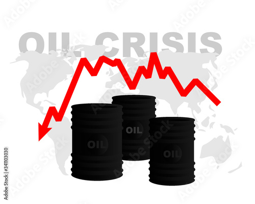 Oil crisis and oil barrel. The crisis and the fall in oil prices. Vector.