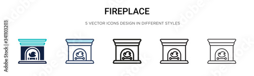 Fireplace icon in filled, thin line, outline and stroke style. Vector illustration of two colored and black fireplace vector icons designs can be used for mobile, ui,