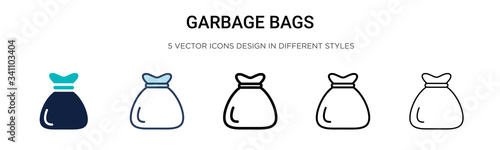 Garbage bags icon in filled, thin line, outline and stroke style. Vector illustration of two colored and black garbage bags vector icons designs can be used for mobile, ui,