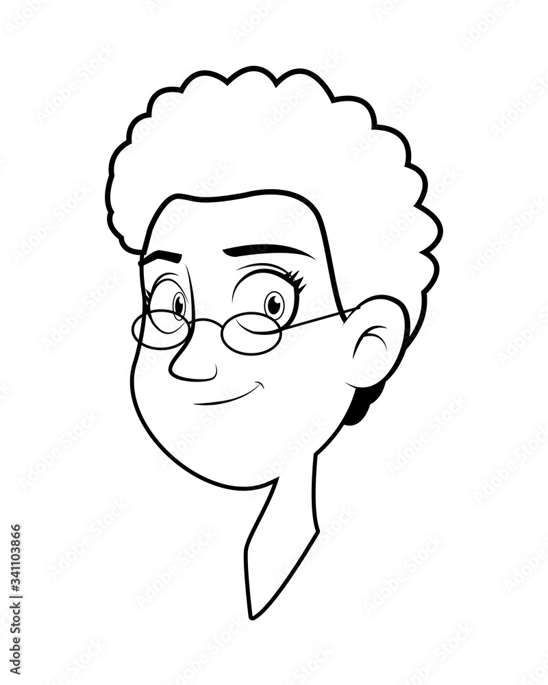 woman using eyeglasses head character woman using eyeglasses head character