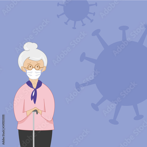Old woman wearing facemask aginst coronavirus