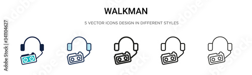 Walkman icon in filled, thin line, outline and stroke style. Vector illustration of two colored and black walkman vector icons designs can be used for mobile, ui,