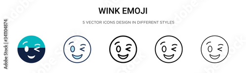 Wink emoji icon in filled, thin line, outline and stroke style. Vector illustration of two colored and black wink emoji vector icons designs can be used for mobile, ui,